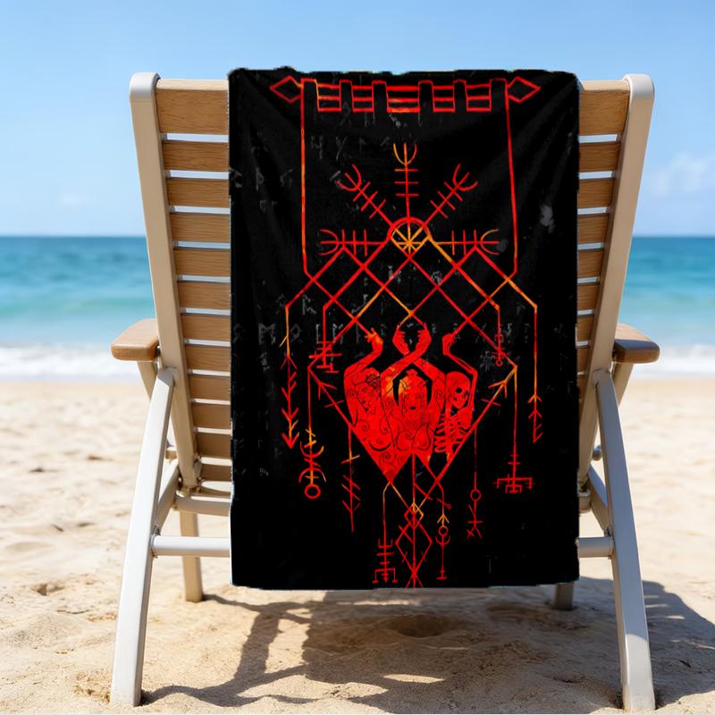 proof beach towel with a Valknut pattern - soft,absorbent,quick-drying,machine washable - perfect for swimming,camping,bathing