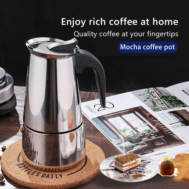 

2/4/6Cups Italian Moka Pot,304 Stainless Steel Espresso Maker for Stovetop/Induction,Safety Valve Coffee Pot Kitchen Accessories