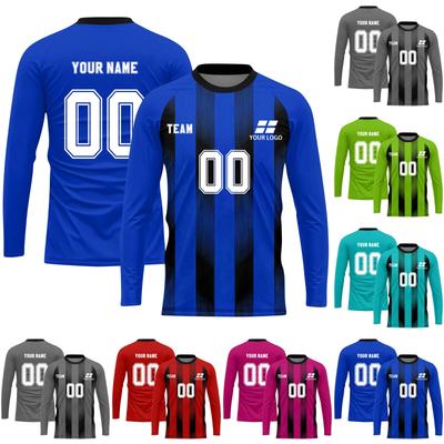 Men's Long Sleeve Soccer Jersey, Athletic Football Shirt, Red and Black Striped Sports Top for Training and Matches