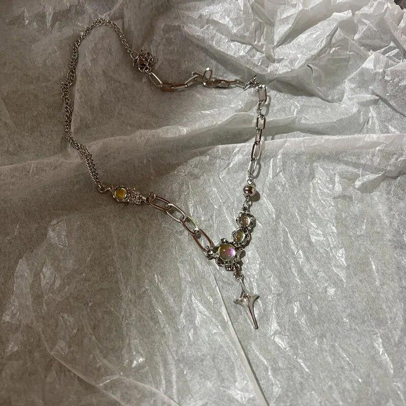Krystall opal anheng flytende metall halskjede for kvinner krage kjede geometrisk uregelmessig vintage choker Y2K smykker tilbehør