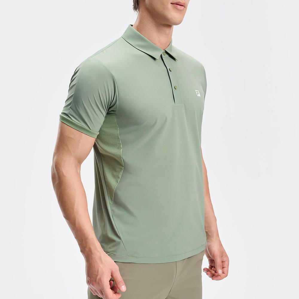 Fila Athletics A.P. Solid Color Casual Woven Breathable Short Sleeve Polo Shirt Men Polo Shirts Wave-Gray-Green A11M431129F-KK