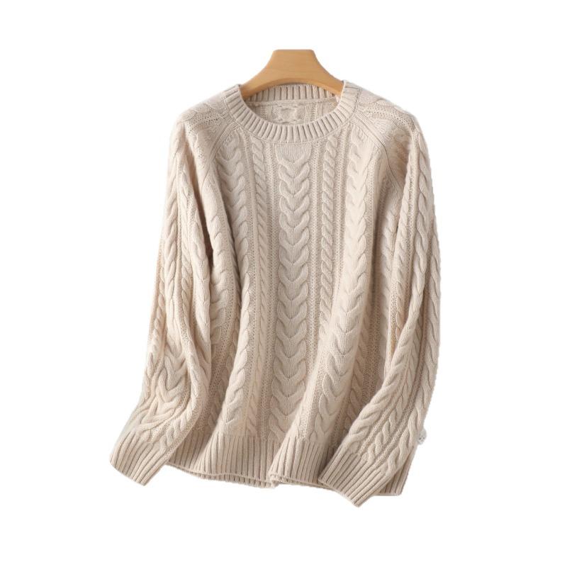 Heavy Twisted Needle Type! Lazy Round Neck Pullover Knitted Sweater Top Women's Thickened Loose 0 Wool Sweater Sweater