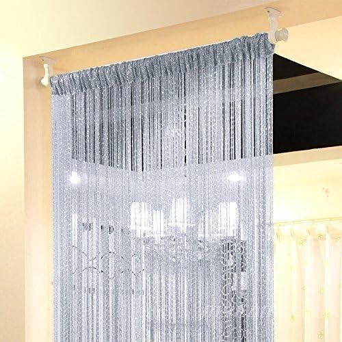 Door Fringe Curtain Door Curtains,Rare Flat Silver Ribbon,Thread Fringe Window Panel Room Divider Cute Strip Tassel Party Events Sequin(1Pack, Black)