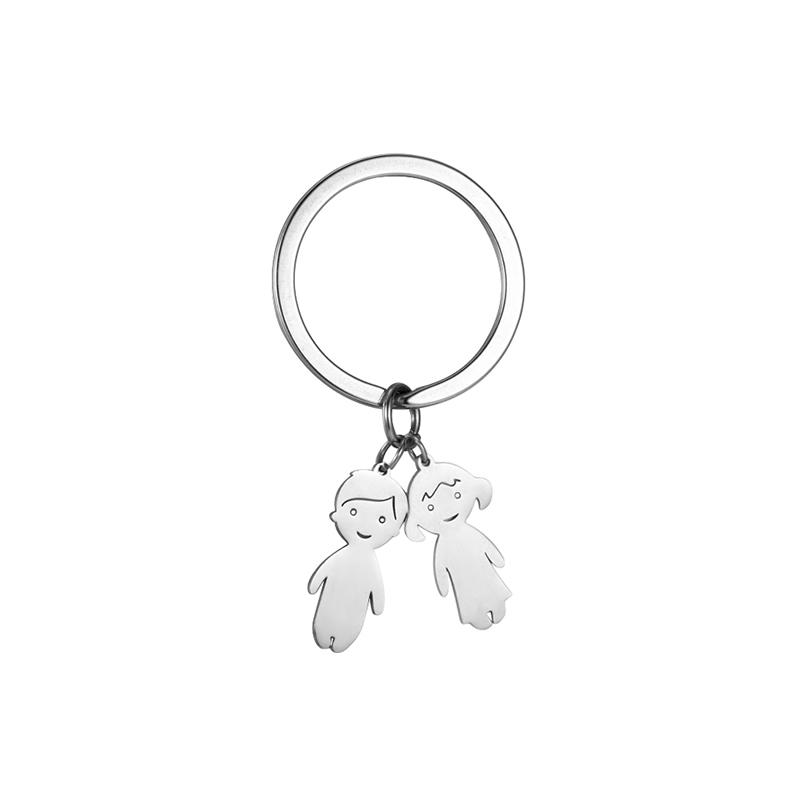Breloc cu pandantiv băiat și fetiță din oțel inoxidabil pentru cadou pentru copii Breloc nou și drăguț simplu pentru cadou de Crăciun de familie
