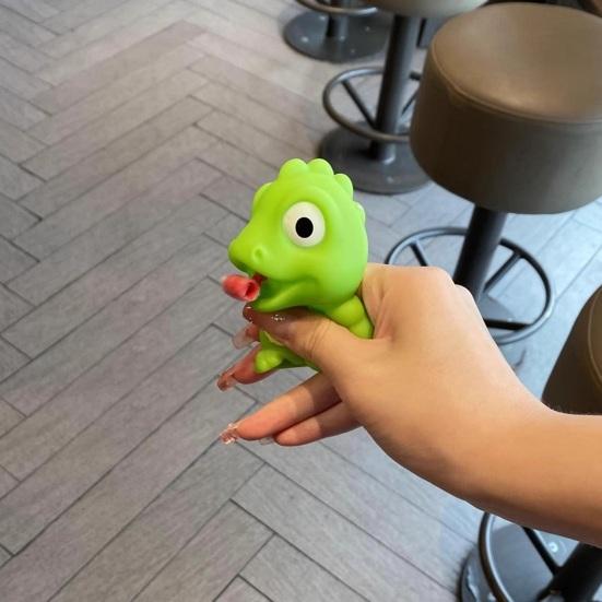 Cartoon Squeeze Toy Funny Tongue Out Green Frog/Dinosaur Stress Relief Toy Creative Cartoon Soft Vinyl Pinch Toy Sensory Therapy Fidget Toy