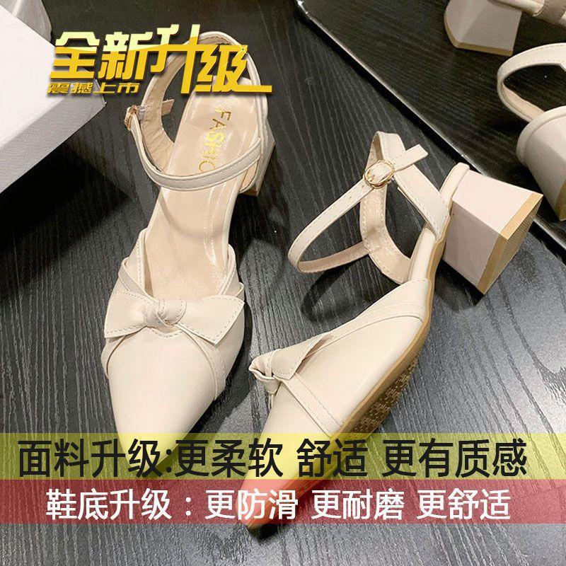 

Босоножки Baotou женские весна 2025 новые женские с юбкой fairy wind средний каблук толстый каблук заостренный одинарный туфли высокий каблук 35