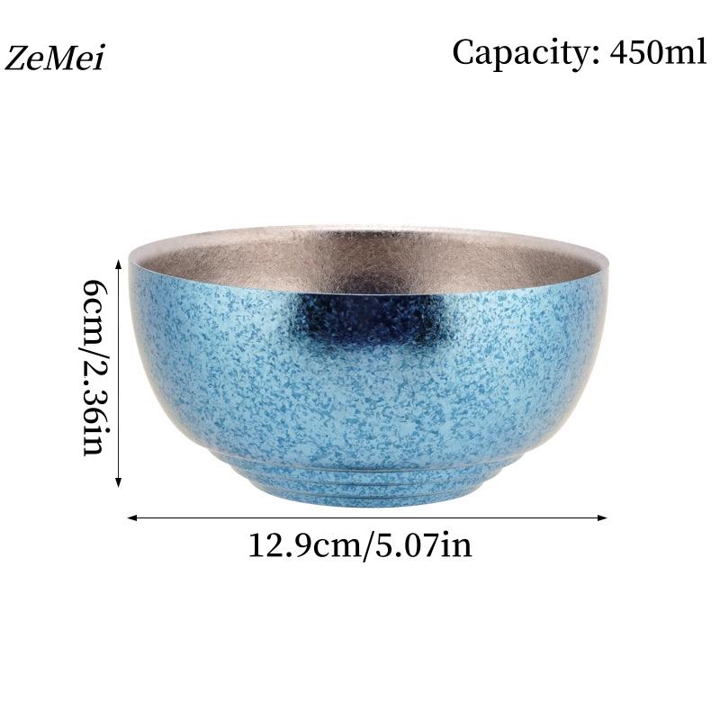 1Pcs Pure Titanium Double-Layer Bowl,450 ml Threaded Texture Drop-Proof Heat-Resistant Home Rice Bowl Food Tableware,Kitchenware