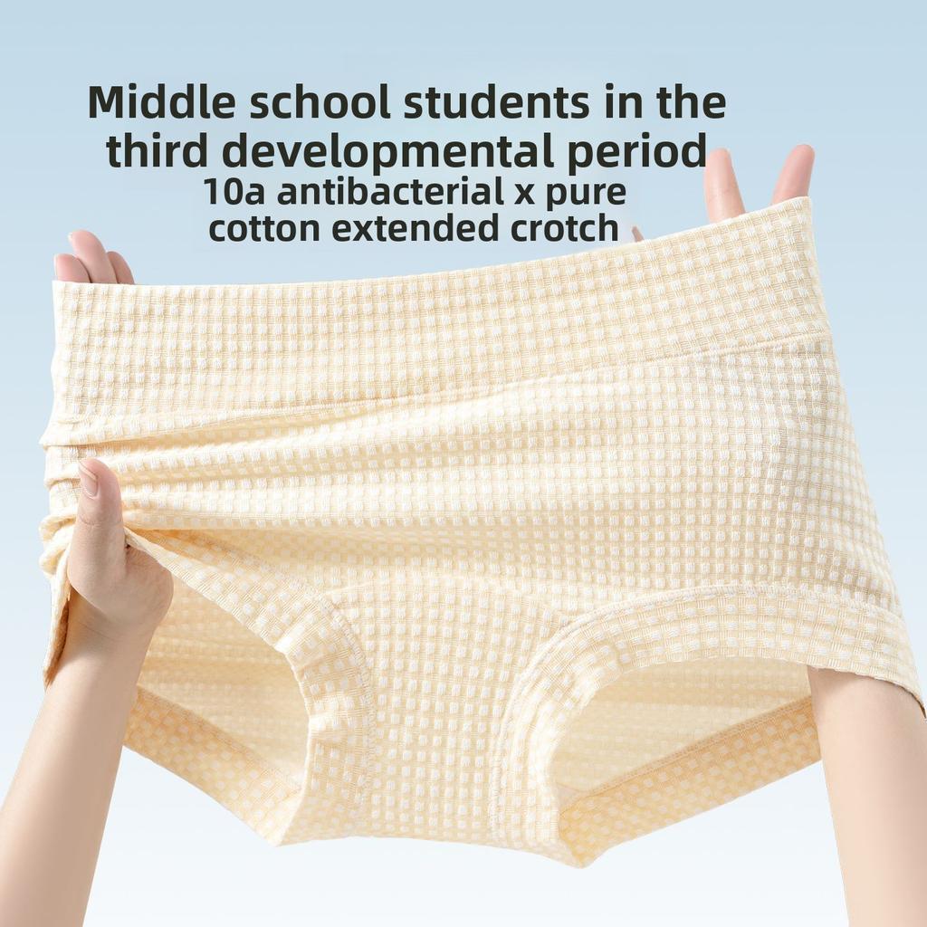 Ladies Spring and Autumn Check Pattern 10A Antibacterial Extended Crotch Belly Lift Hip High Waist Triangle Briefs