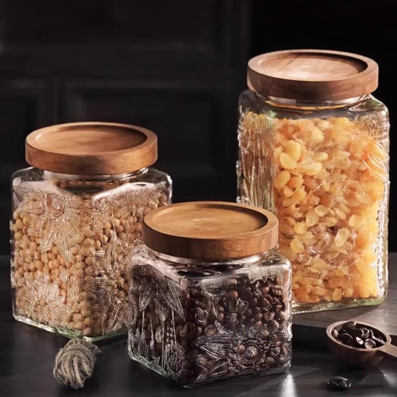 ZISIZ Embossed Sunflower Glass Storage Jar Set