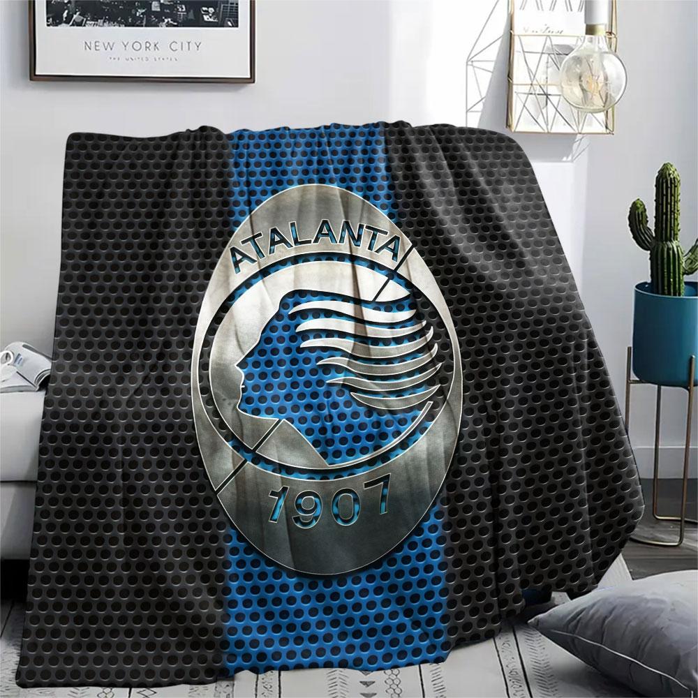 Coperta in Flanella Stampata Logo Atalanta BC, morbida coperta per camera da letto divano, lavabile, merchandising tifoso di calcio, ottimo regalo.