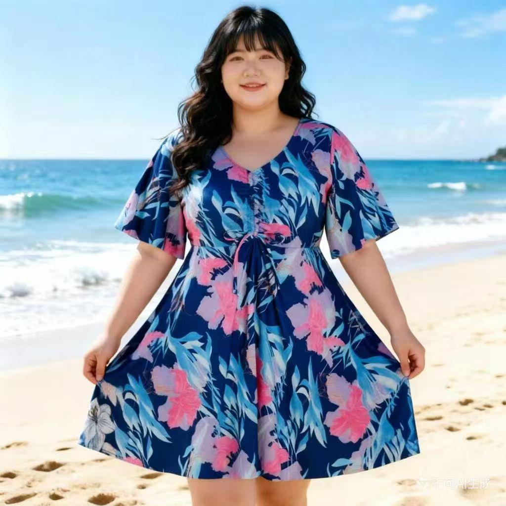 New Swimsuit Women Soak In Hot Spring Fat Mm Plus Size Fat Girl Conservative Belly Cover and Thin Flat Angle Fat Floral One-piece Swimsuit