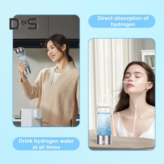 Hydrogen Water Bottle Generator 1300-2100ppb Hydrogen-Rich Water Cup 380ml High Borosilicate Glass SPE/PEM Technology Smart Health Cup for Home