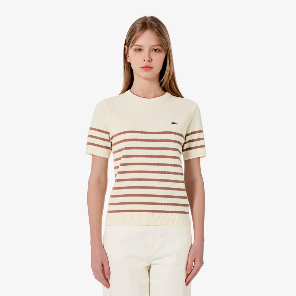 [lacoste] Women's Striped Short-Sleeve Sweater AF415E-56G056