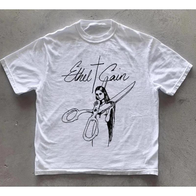 2026 Ethel Cain Graphic T‑shirt Music Artist Sketch Scissors Cross Art Print Summer Short Sleeve Unisex Casual Oversized Streetwear Tees Tops