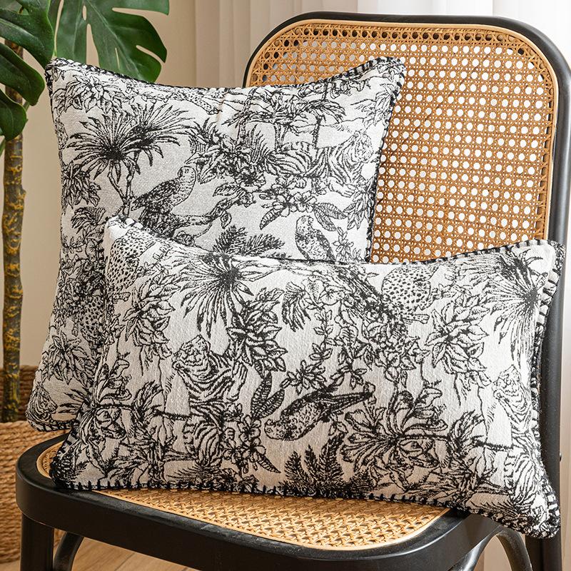European Classical Jacquard Pillow Case Oil Painting Style Sunflower Tassel Waist Pillow Case Living Room Sofa Cushion Pillow Case