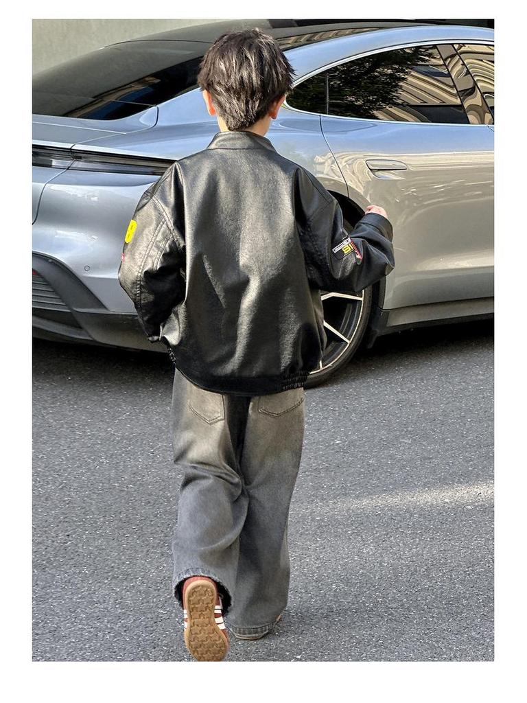 Herbst 2025 Trendige Jungen-Jacke aus besticktem PU-Leder - Retro-Stil-Unisex-Oberbekleidung