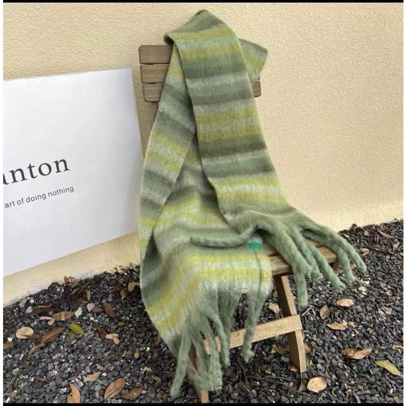 Versatile Maillard Scarf for Women Autumn and Winter Thickened Mohair Scarf Plaid Fashion Korean Style Tassel Shawl