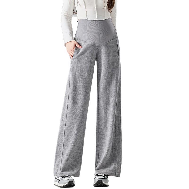 Spring 2025 Maternity Wide-Leg Pants: Adjustable Tummy Support, Casual Straight-Leg Fit Suitable as Outerwear.
