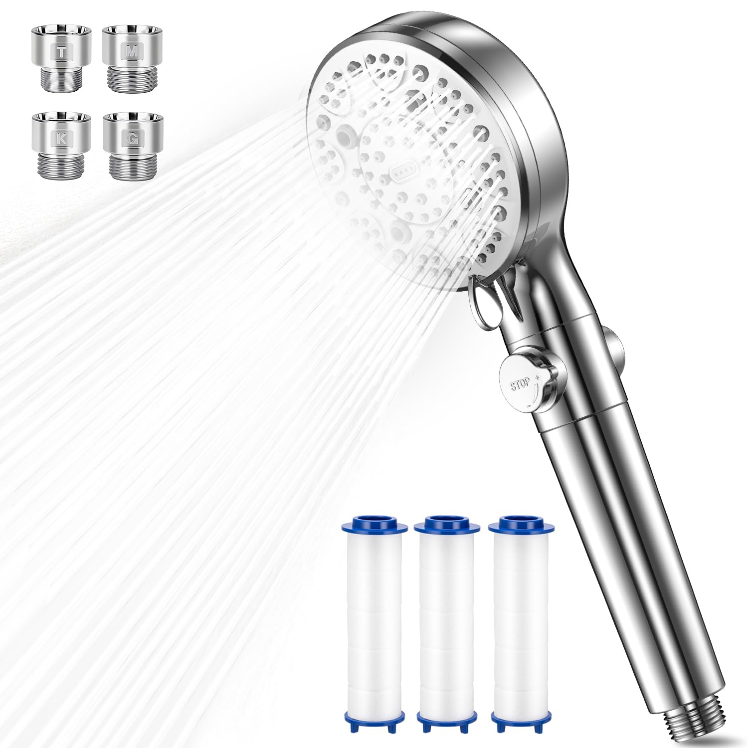 bubble shower head water bubble shower head High water pressure 9 modes Pore dirt removal Mist shower head Micro-nano [90% saving] Ultra-fine серебряный