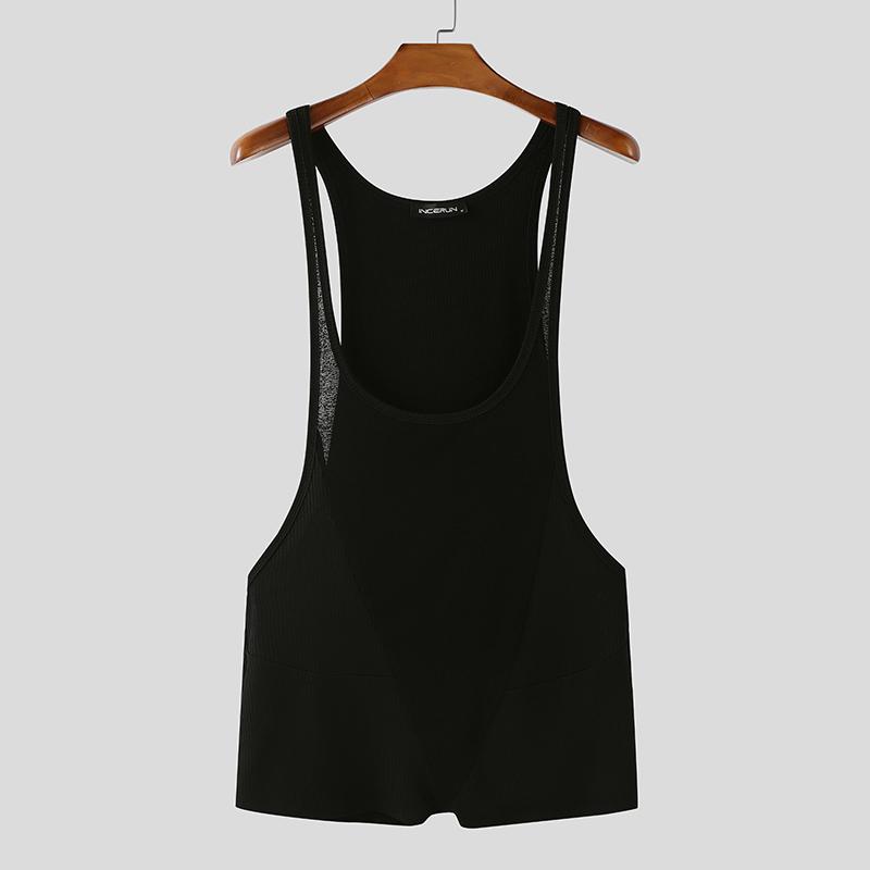 INCERUN Herren Tief ausgeschnittene Ärmellose Halbtransparente Ripp-Jumpsuits Romper Bodysuits Unterwäsche