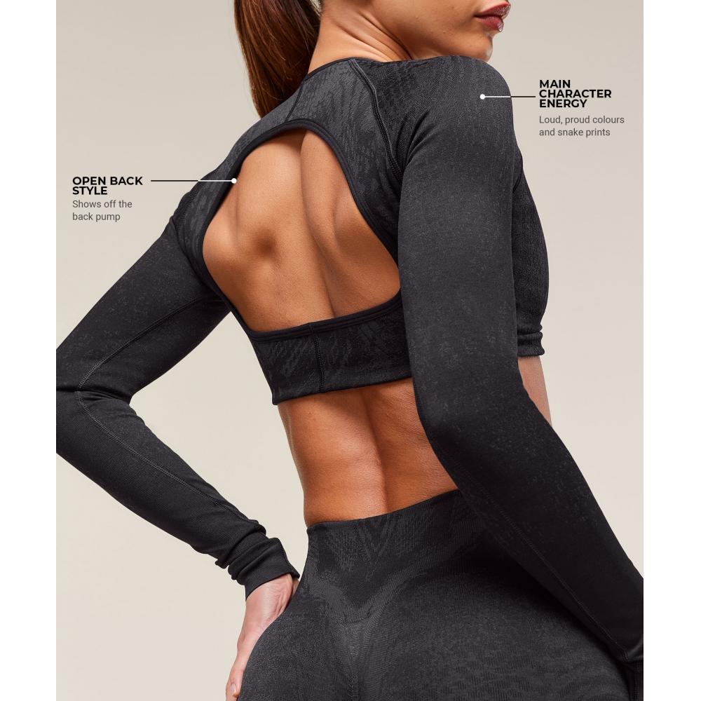 Gymshark Adapt X Whitney Animal Seamless Long Sleeve Top Black Asphalt Grey B3b2j Bc3d