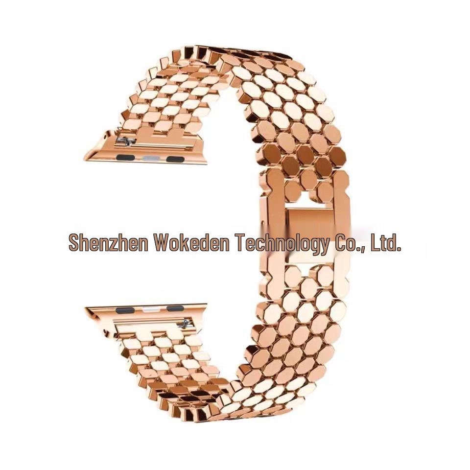 Compatible Fish Scale Metal Strap for Apple Watch: Stainless Steel Honeycomb Band, In Stock.