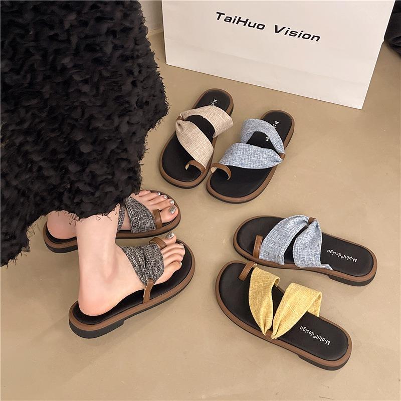 Nischen-Set Zehenslipper Damen Sommer neu Außenmode Designgefühl flacher Boden offene Zehen Strand coole Slipper
