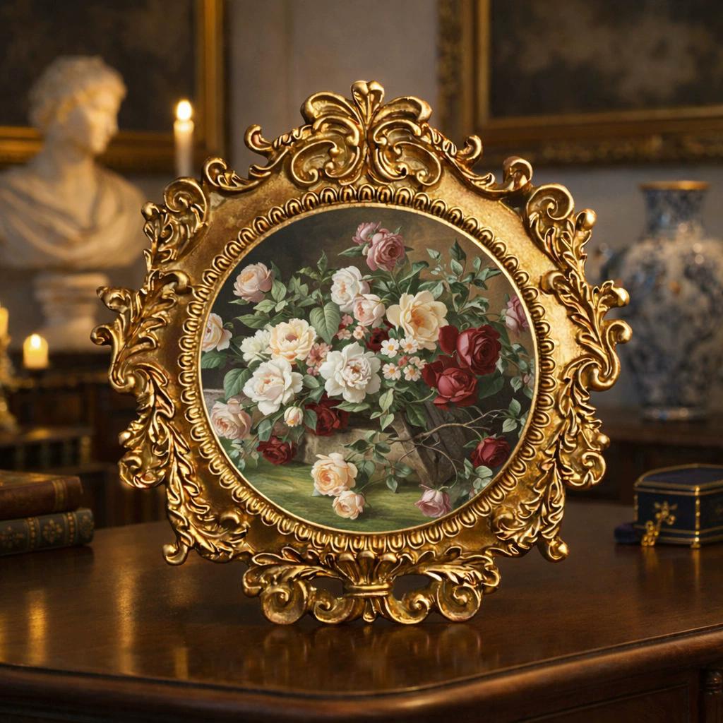 Vintage Frame Rond Frame voor Foto Reliëf Houder Elegant Tafel Wand Decoratie Kleine Antieke Sierlijke Gouden Lijsten Cadeau
