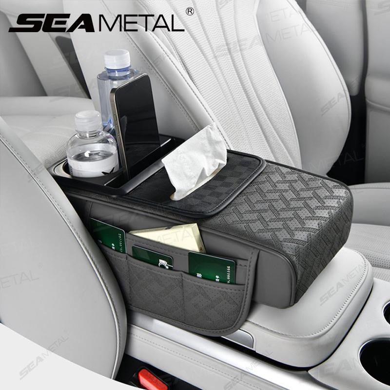 Seametal 12 In 1 Car Arm Rest Cushion Multi-Pocket Center Console Cushion With Cup Holder/Tissue Holder Car Elbow Pad