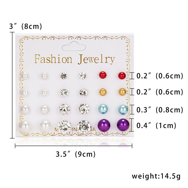 12 Pairs/set Classic Crystal Stud Earring Sets Women's Round Ball Metal Pearl Flower Earrings For Women Girl Gift Mixed Jewelry