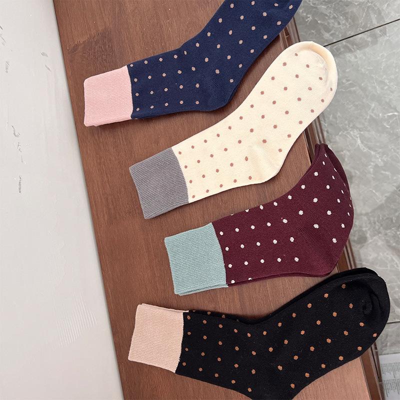 Socks Women'S Medium Tube Socks Polka Dots Personalized Contrasting Color Retro Mori Stacking Socks Season College Style Stockings