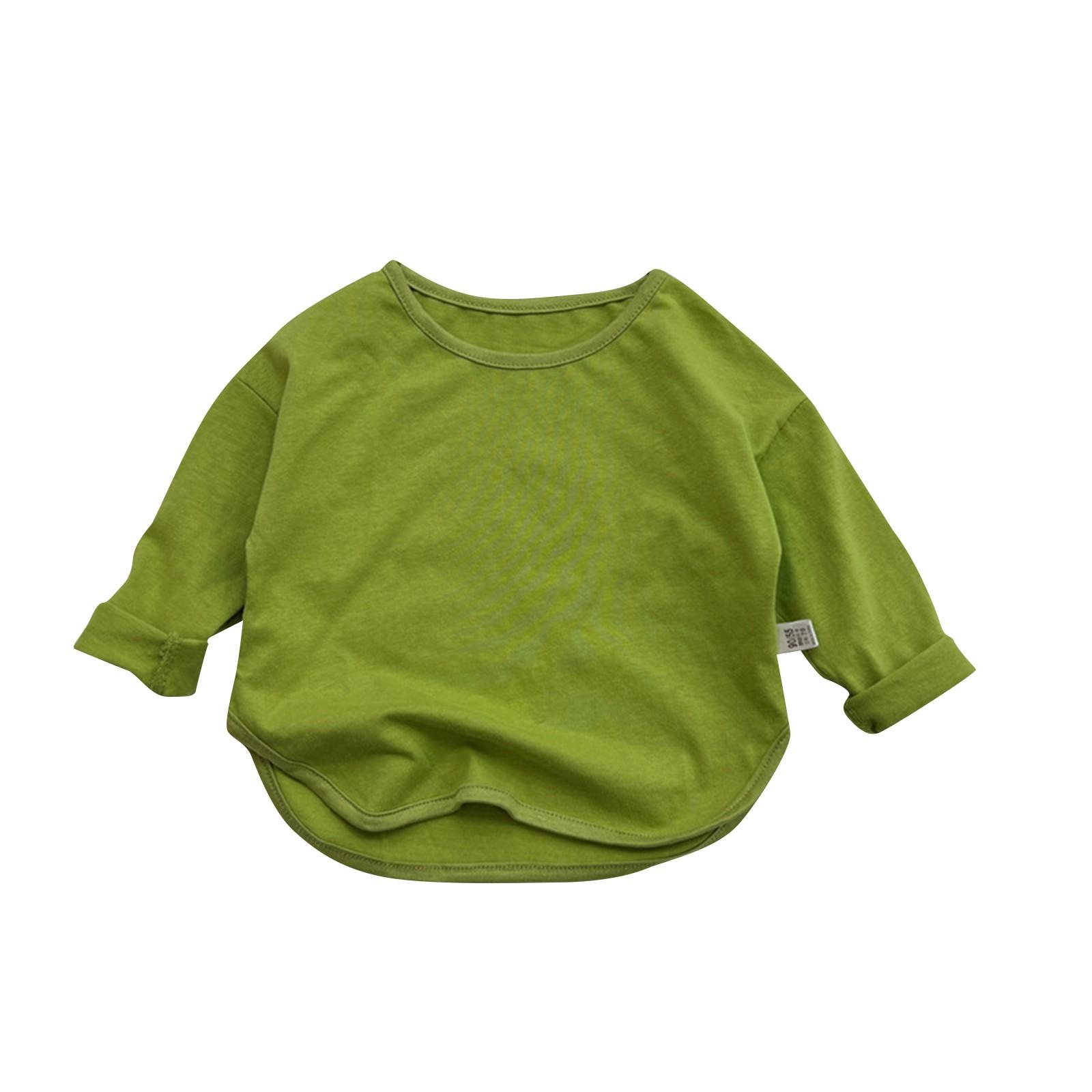 

Пуловеры с круглым вырезом для мальчиков и девочек для детей, футболка с длинным рукавом, однотонные детские топы 90 зелёный