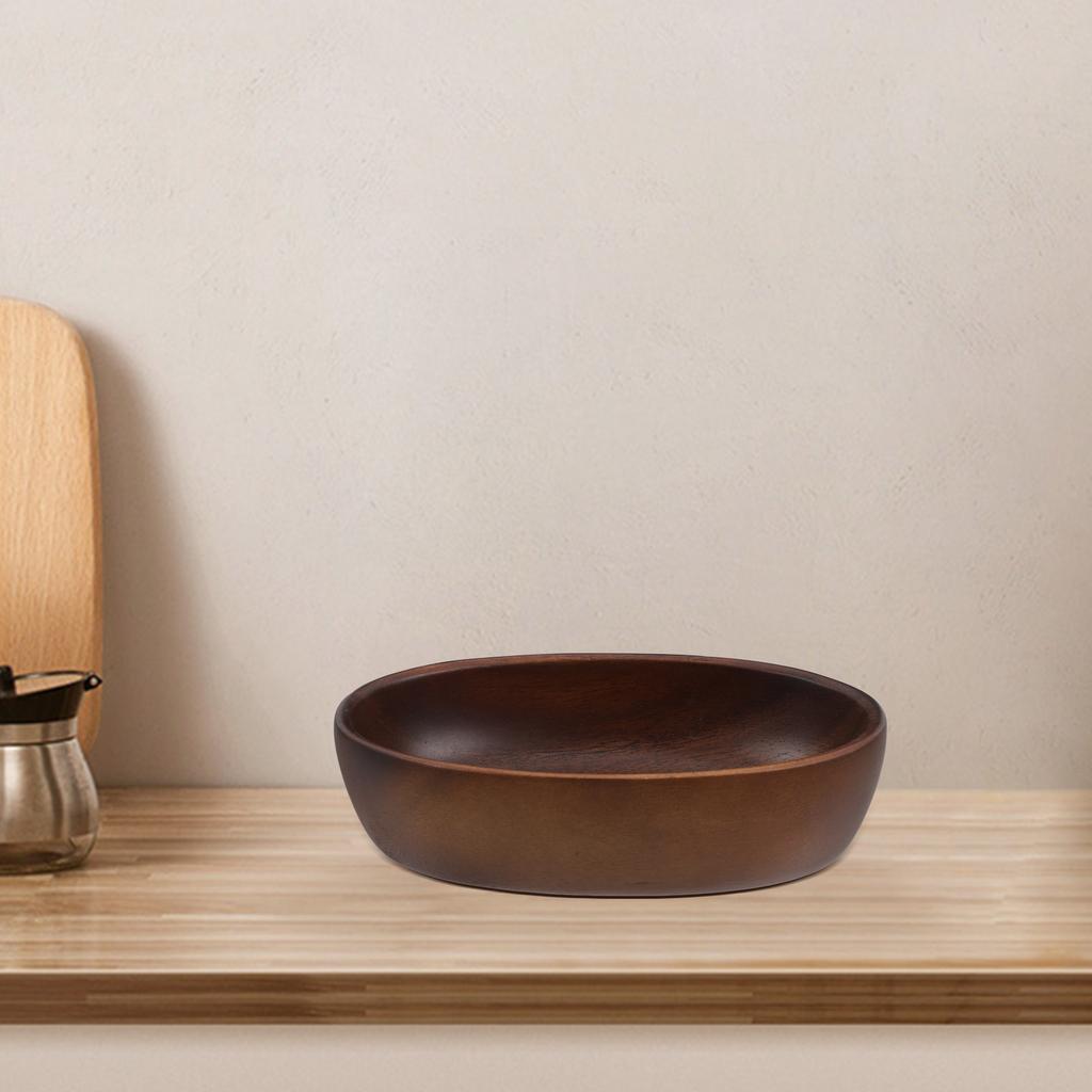 Large Walnut Wood Ship Shaped Bowl Dark Brown Vintage Fruit Salad Serving Bowl for Kitchen Counter Use