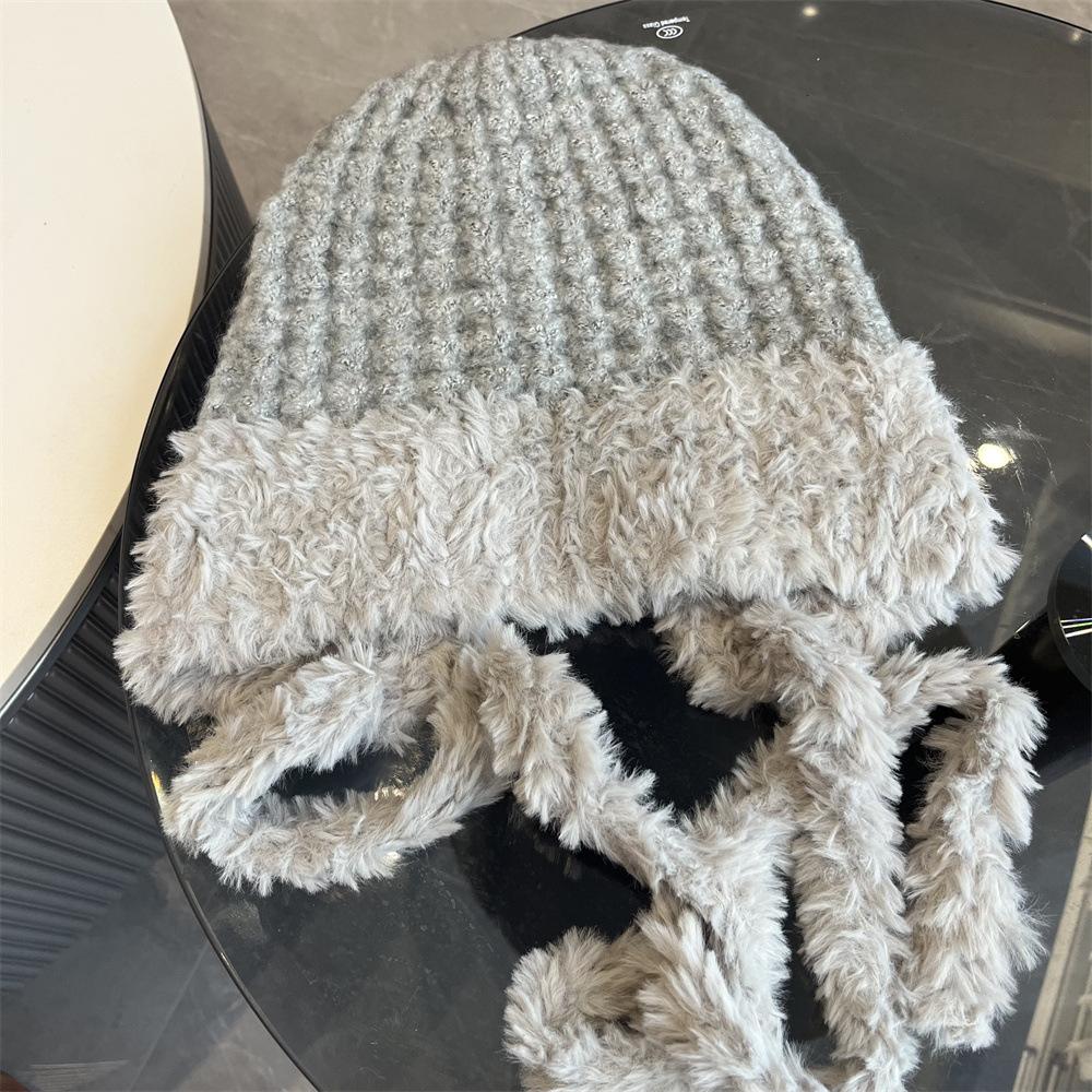Cute Strap Fleece Knitted Pullover Hat Children Autumn and Winter Warm Ear Protection Wool Hat Shows Small Face