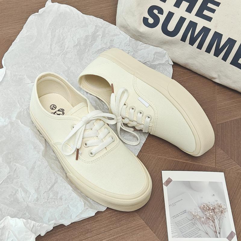 Women's Spring Thick Soled Sports Sneakers Casual Single Shoes Solid Color Canvas Shoes 35-40