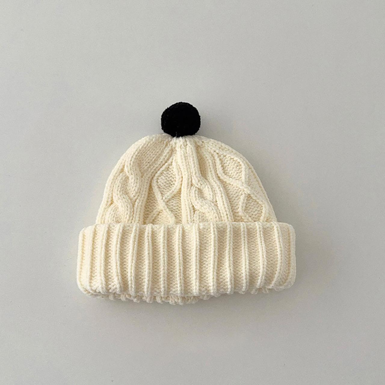 

Solid Color Knitted Warm Baby Beanie Cute Small Ball Infant Toddler Pullover Hat Autumn Winter Kids Ear Protection Crochet Cap белый