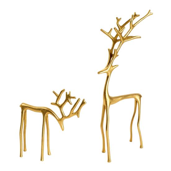 Minimalist Reindeer Statue Artistic Alloy Deer Sculpture Modern Abstract Golden Reindeer Ornament for Christmas