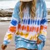 Fashion Sexy Women's Street Style Trend Tie-dye Printing Gradient Color Skirt Long-sleeved Sweater Dress