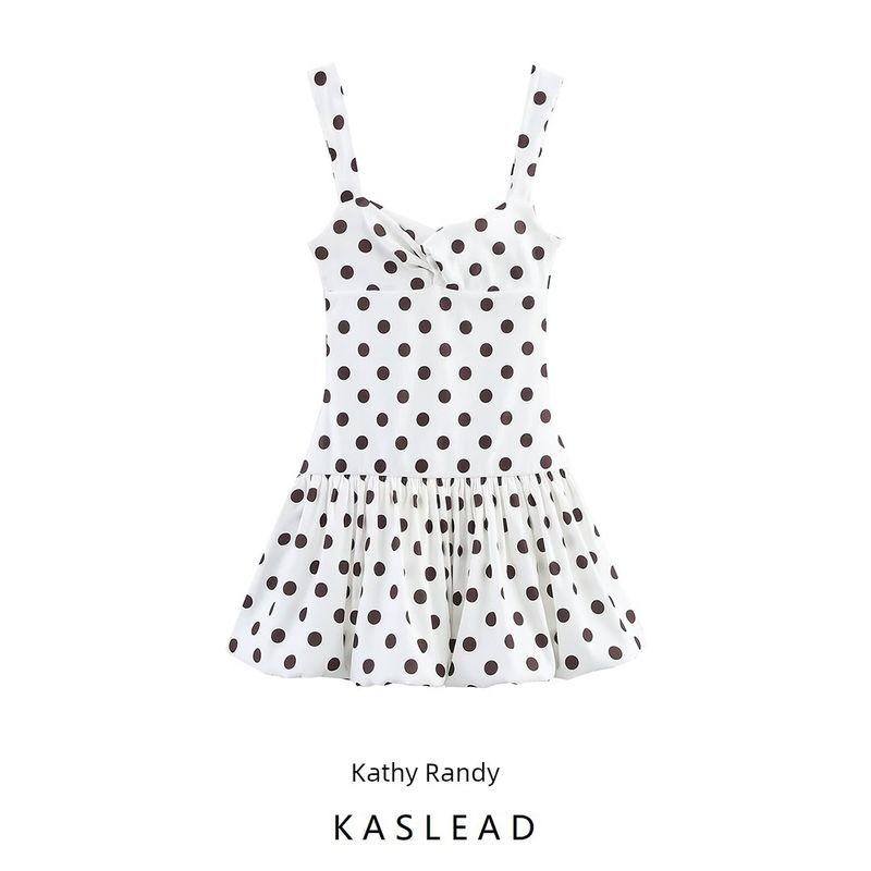 Kaslead New Women Clothes Western Style Balloon Version Polka Dot Print Romantic Short Dress 0085356 250
