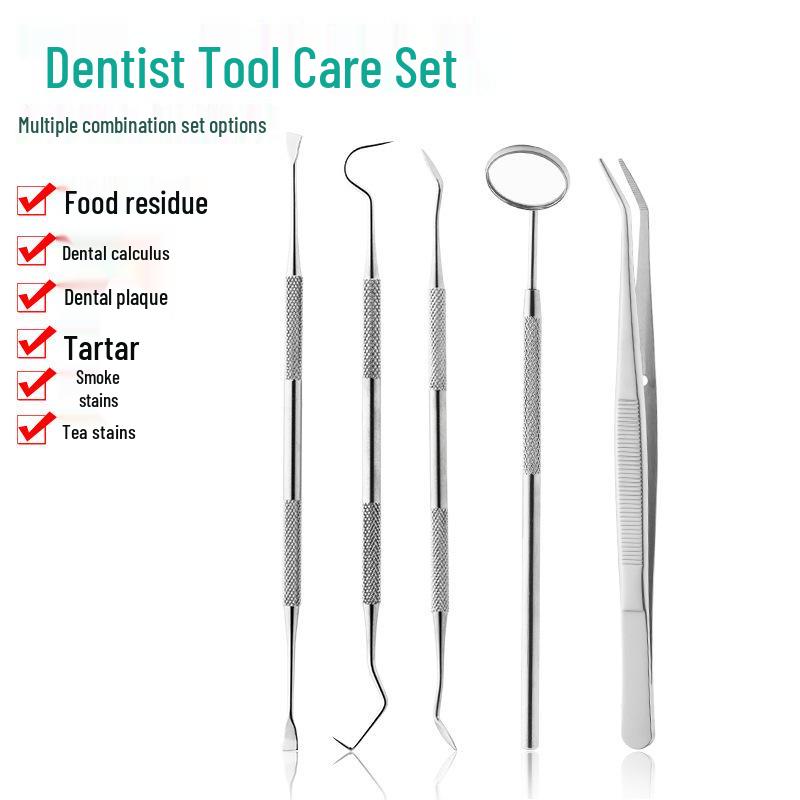 Dentist Tools Set: Stainless Steel Double-Ended Probe, Mouth Mirror, and Teeth Cleaning Kit