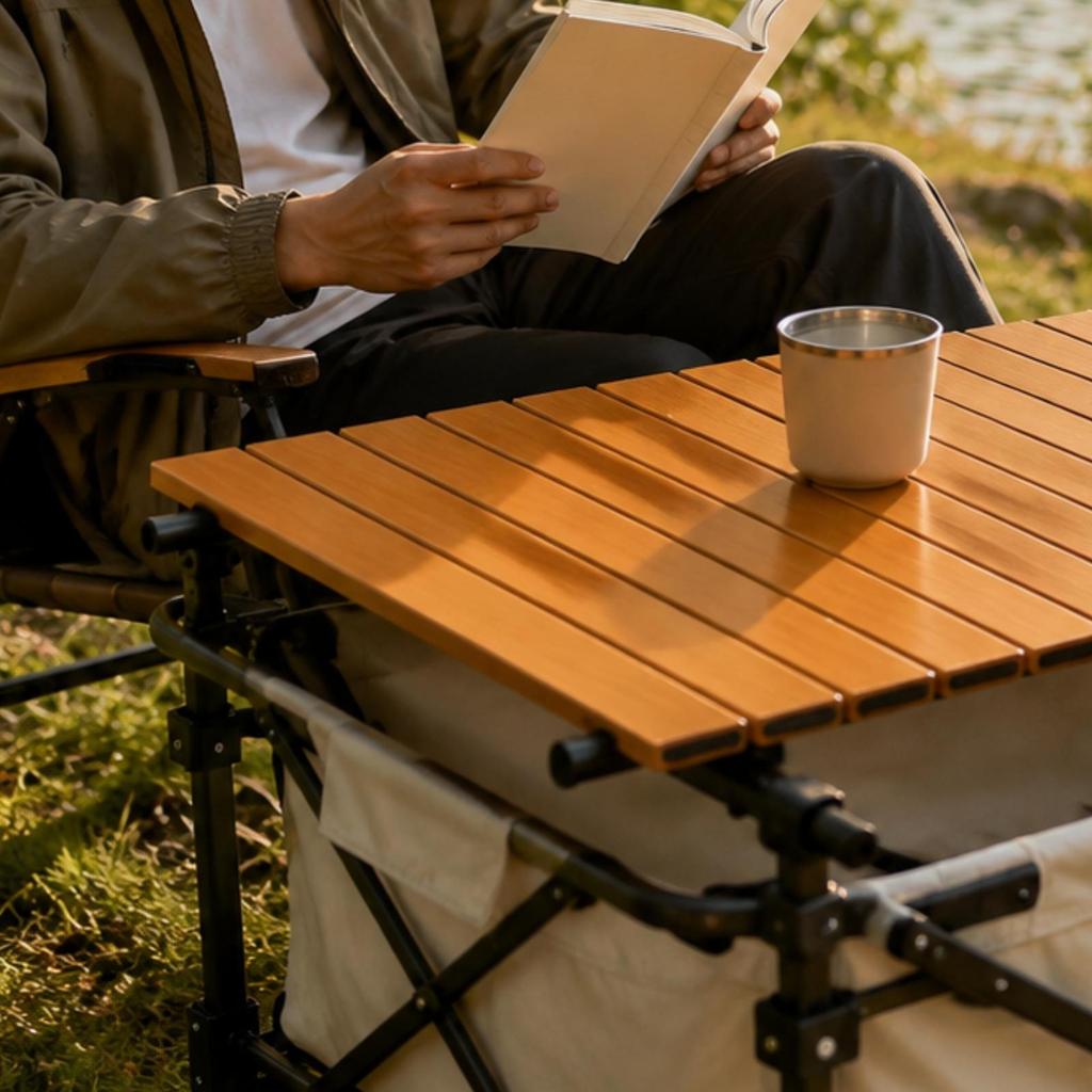 Space-Saving Folding Table Wipe-Clean Portable Camping Wagon Tabletop