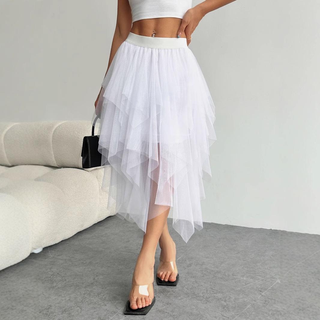 

Irregular Mesh High Waist Tulle Midi Skirt for Women - 2025 Spring Arrival L