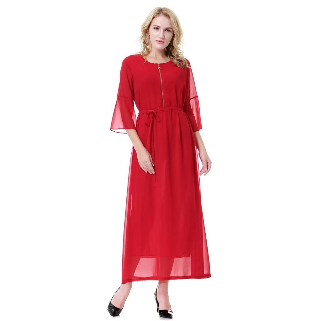 Women's Chiffon Round Neck Short Sleeve Ankle-Length Maxi Dress (Model: TH915)