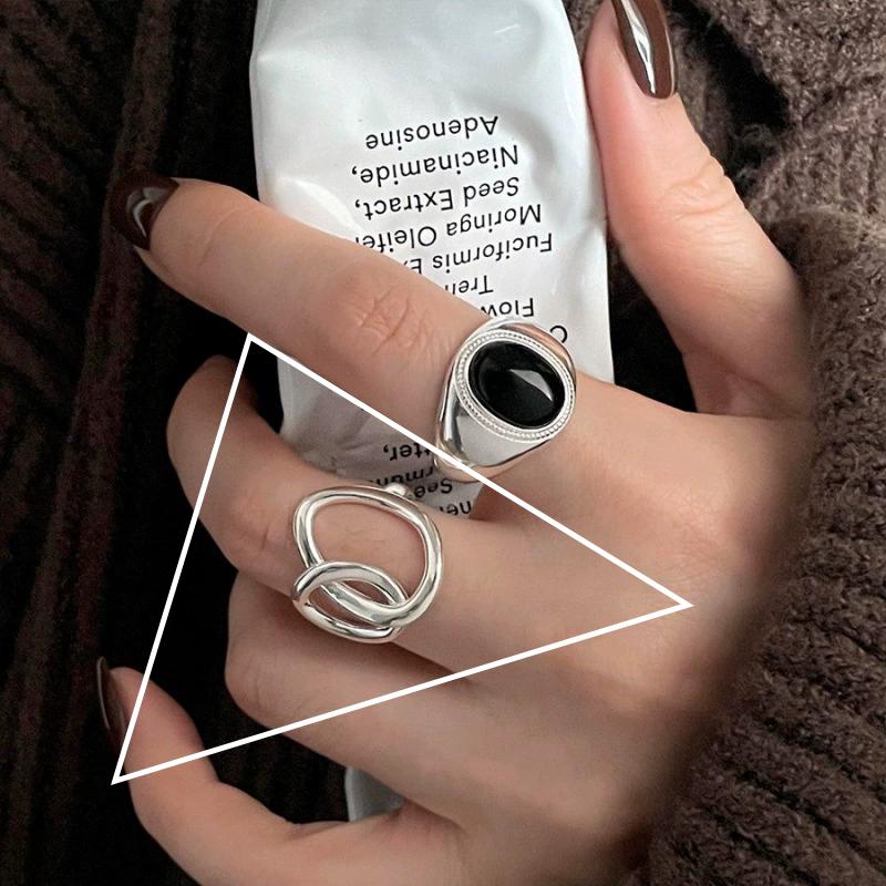 PANJBJ 925 Sterling Silber Dicker Doppelring für Damen Mädchen Geschenk Minimalismus Neutral Öffnend Breiter Schmuck Dropshipping
