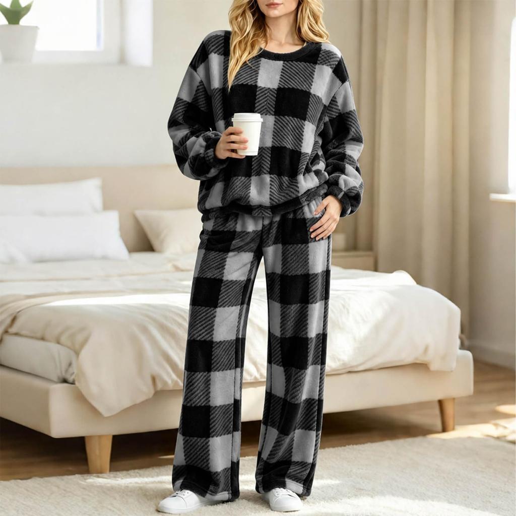 Women's Casual Plush Pajama Set, Cozy Sleepwear for Home Relaxation