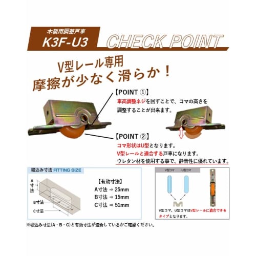 Kaken Adjustable Door Roller K3F-U3 (1 Piece)