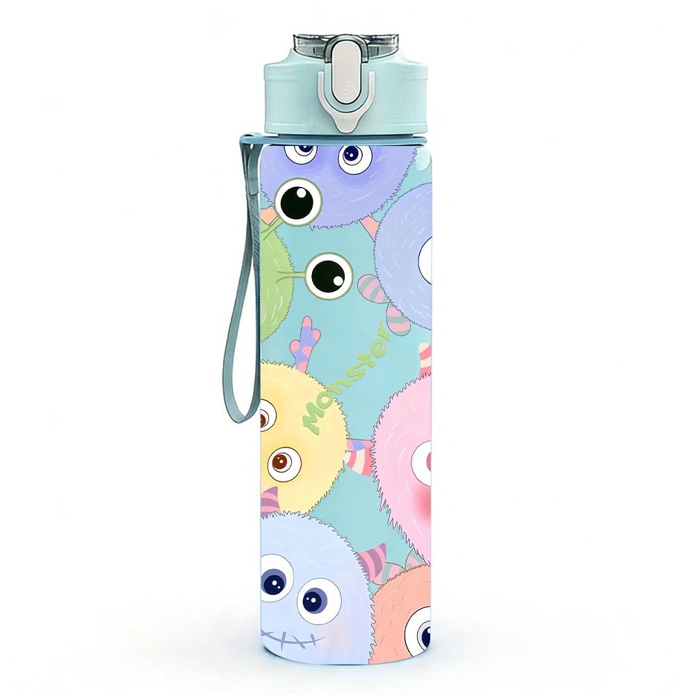 1PC Pastel Baby Monster Seamless Print 750ml Color Plastic Sports Water Bottle Leakproof Flip Straw Lid Suitable for Sports Office Home Use