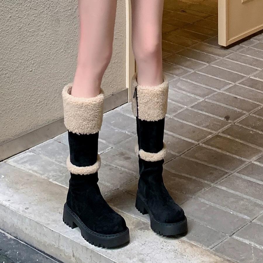 Europäische Damenstiefel Herbst und Winter neue Stiefel lange Stiefel Plüsch dicksohlige flauschige Stiefel aber kniehohe Ritterstiefel