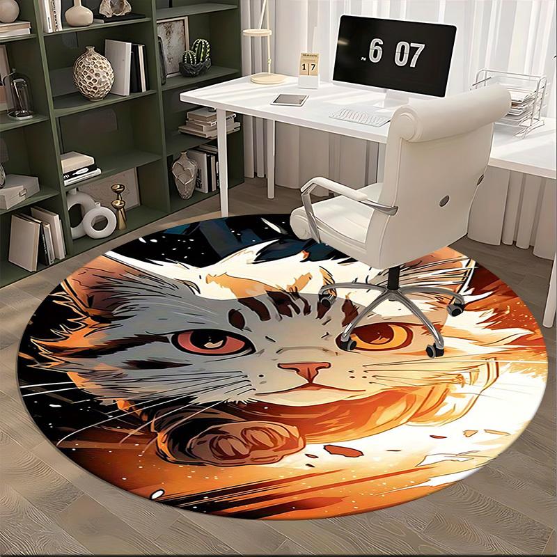 1pc Anime Cat Round Carpet Office Chair Mat, Non Slip Rug for Home Decor, Gaming Room Flooring, Gift