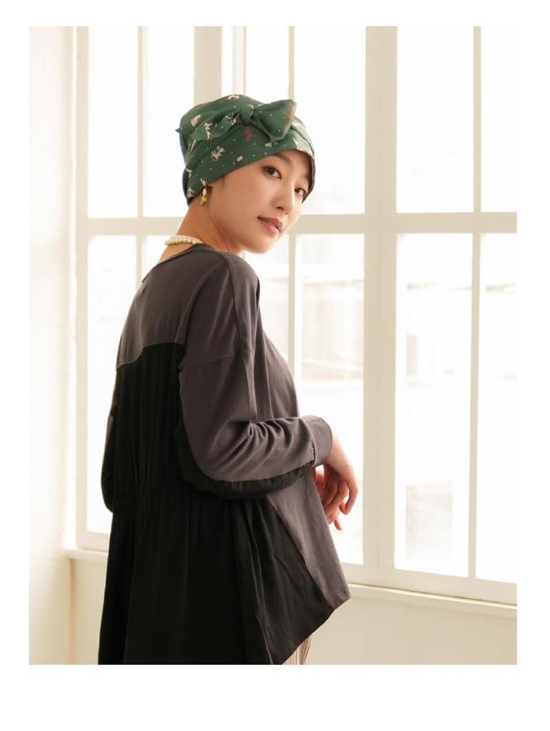 MY Medical Care Cat One Size Fits for Hair Loss [KISS LIFE] Hat, Hat, Women's, Cute, Stylish, 100% Cotton, Pattern, All, Cancer, Chemotherapy, (Green)